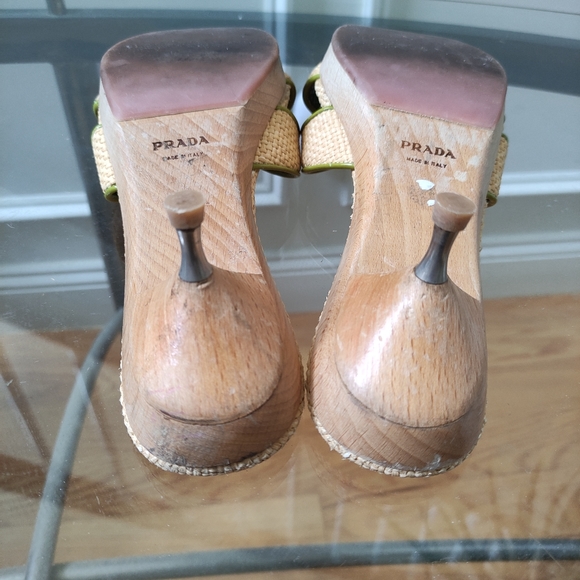 Vintage Prada Straw Bamboo Slide Heeled Sandals 40.5 run small Fit 8.5 - Picture 10 of 12